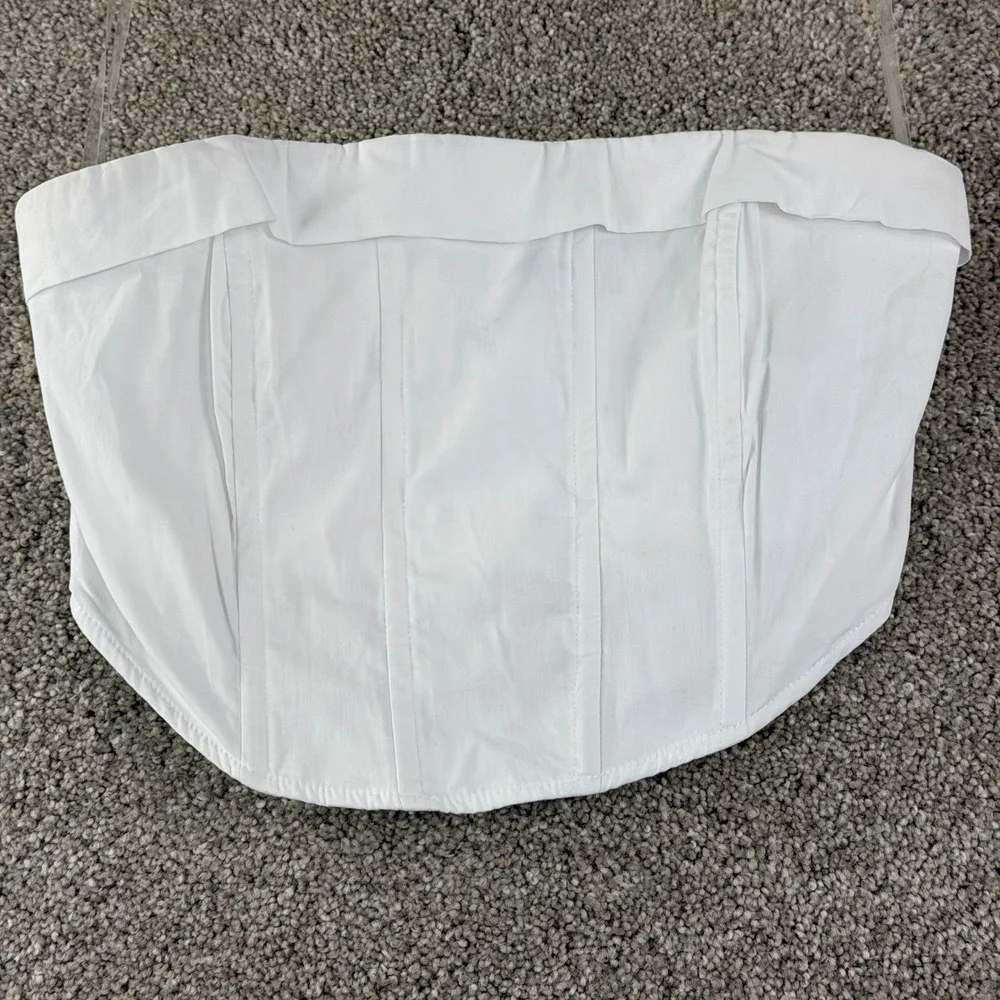 Kendall & Kylie Bustier Corset Top Small White Strapless Structured Zip Crop Top - Picture 2 of 9